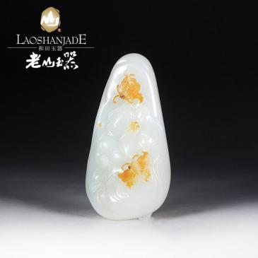 羅永東大師作品羊脂玉把件蝶戀花和田玉手把件