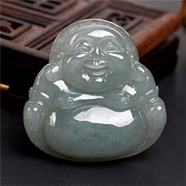 天然翡翠掛件--老坑冰糯種油青均色瑩潤細膩精雕佛陀