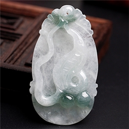 天然翡翠掛件--老坑糯種飄藍花生肖蛇D08X-116