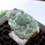正品純天然緬甸a貨翡翠油青帶翡俏色富貴如意吉祥掛件