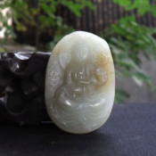 正品天然新疆和田玉帶糖玉觀音玉牌掛件