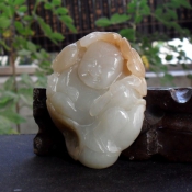 精品油潤細(xì)膩糖色和田玉福祿吉祥把玩件