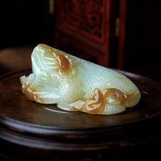 精品和田玉金蟾手玩把件★和田玉俏色五毒把件★辟邪護身保平安