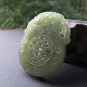 天然精致和田玉雙龍賀壽吉祥掛件