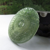 冰透天然湖綠岫玉雙龍賀壽吉祥玉佩/玉石龍圖案壽字掛件/岫玉龍項墜/玉緣軒正品