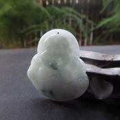 精美純天然緬甸A貨翡翠玉飄藍花笑佛吊墜