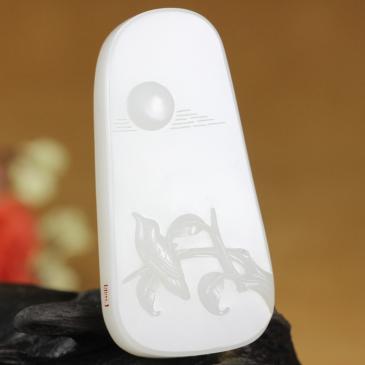 老山玉器葉清大師新疆和田玉羊脂白玉掛件指日高升精雕吊墜