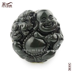 天然黑曜石彌勒佛吊墜★帶彩虹眼貔貅飾品★笑口常開四方來財