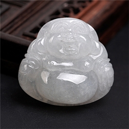 天然翡翠掛件--老坑冰糯種細膩晶瑩雙面精雕笑佛