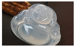 天然翡翠掛件--老坑冰玻種淺綠均色極細膩均勻水潤清瑩飽滿厚實精雕大肚彌勒佛