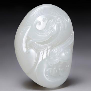吳照龍作品新疆天然和田玉羊脂白玉籽料掛件仿古龍鳳玉雕大師收藏