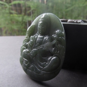 天然新疆青玉大觀音牌子掛件