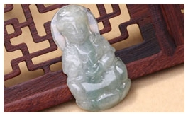 天然翡翠掛件-老坑冰糯種油青綠雙面精雕慈悲辟邪觀音