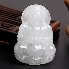 天然翡翠掛件--老坑冰糯種潤澤晶瑩精雕辟邪觀音