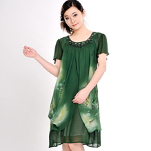 正品丝绸-墨绿色连衣裙