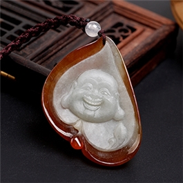 天然翡翠掛件--老坑冰糯種黃翡瑩潤細膩巧色俏雕佛頭