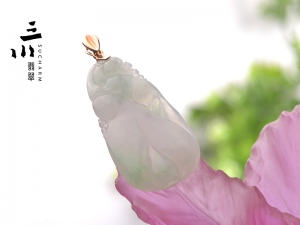 18K玫瑰金糯種天然A貨翡翠福祿壽喜吊墜