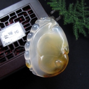 精品純天然冰彩玉髓龍形如意吊墜