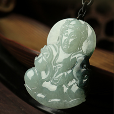 精品天然翡翠A貨觀音吊墜★手工雕翡翠冰種俏色觀音掛墜★護身辟邪保平安