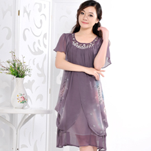 正品丝绸-紫灰色连衣裙