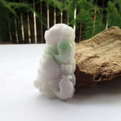 緬甸A貨紫羅蘭飄綠翡翠玉蓮年有魚吉祥掛件