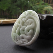 天然藍田玉淡綠生肖蛇玉牌掛件/辟邪護身生肖蛇玉佩/十二生肖蛇項墜/玉緣軒正品