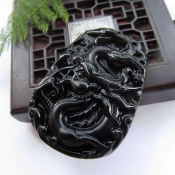 純天然黑曜石大氣龍牌掛件