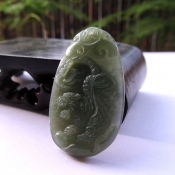 天然新疆和田青玉威猛玉虎吊墜/玉石生肖虎項墜/和田玉青玉生肖吊墜/玉緣軒正品