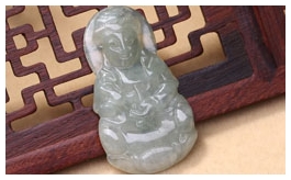 天然翡翠掛件-老坑冰糯種油青綠雙面精雕慈悲辟邪觀音
