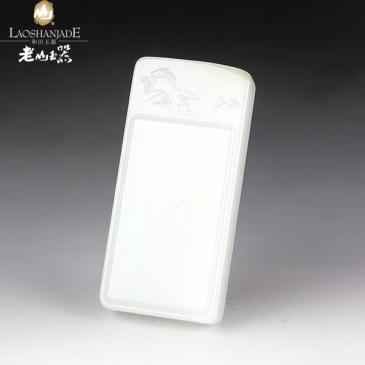 新疆和田羊脂玉籽料牌風景38.79g專柜正品附帶證書