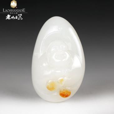 袁長軍作品和田玉羊脂玉籽料掛件佛玉雕大師皮色俏麗