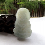 天然緬甸翡翠A貨水潤玉觀音掛件