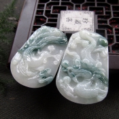 正品純天然緬甸A貨翡翠玉龍鳳佩情侶掛件
