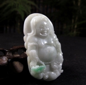 精美緬甸翡翠A貨飄綠如意逍遙佛掛件