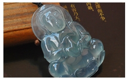 18K白金鑲鉆天然翡翠掛件--極品珍藏老坑玻璃種藍水極細膩均勻水潤清瑩飽滿厚實雙面精雕辟邪觀音