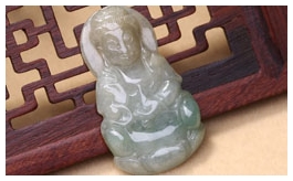天然翡翠掛件-老坑冰糯種油青綠雙面精雕慈悲辟邪觀音