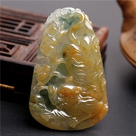 天然翡翠掛件--老坑冰糯種黃翡潤澤晶瑩精工浮雕虎虎生威