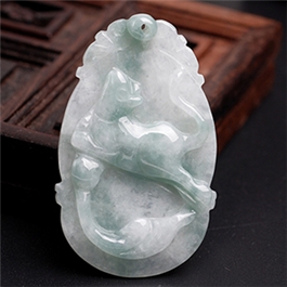 天然翡翠掛件--老坑糯種飄藍花生肖鼠D08X-120