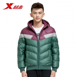 特步專柜同款男羽絨服保暖帶帽合身型男外套986429180832
