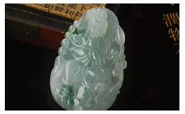天然翡翠掛件--精品老坑冰玻種淡雅飄藍(lán)花水潤清瑩厚實(shí)大氣精雕?；垭p修文殊菩薩