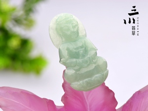 豆種天然A貨翡翠觀音吊墜