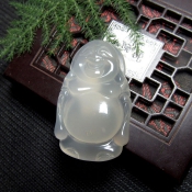 純天然冰白玉髓站佛掛件