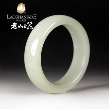 和田玉青白玉手鐲扁圓環形有水線