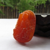 天然A級紅玉髓生肖兔守護神文殊菩薩掛件