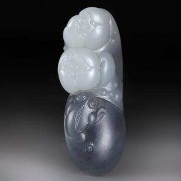 李俊杰作品新疆天然和田玉青花籽料掛件荷趣玉雕大師收藏
