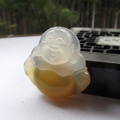 純天然冰彩玉髓俏色冰種玉佛吊墜