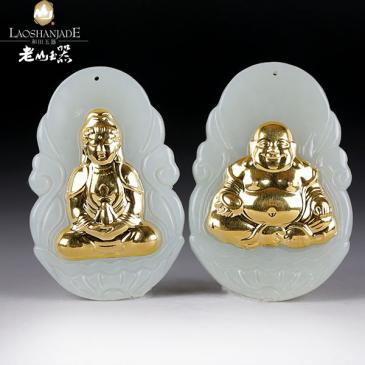 新疆和田玉掛件金鑲玉觀音8.3g/佛11.2g可選(一口價)