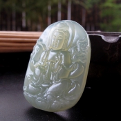 天然冰透岫巖玉觀世音玉佩掛件
