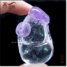 天然紫水晶葫蘆金蟾吊墜★時尚精美水晶飾品★健康平安招財化煞