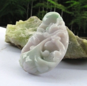 緬甸翡翠A貨糯種起膠飄綠精雕霸氣龍頭把玩件